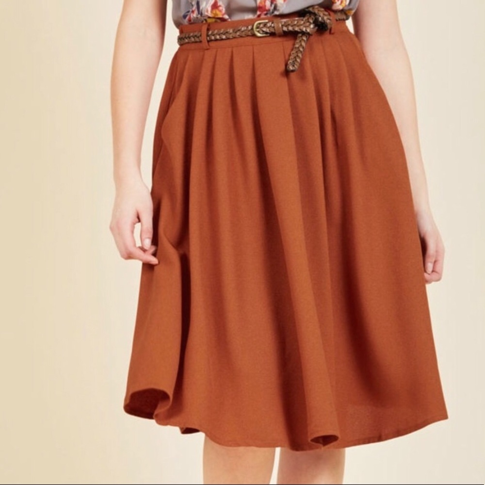 ModCloth Midi Skirt Breathtaking Tiger Lily Rust